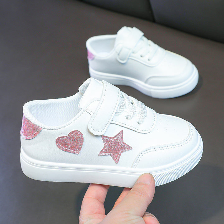 Damen Plateausneaker mit Klettverschluss und glitzernden Herz‑ und Sternapplikationen Drune