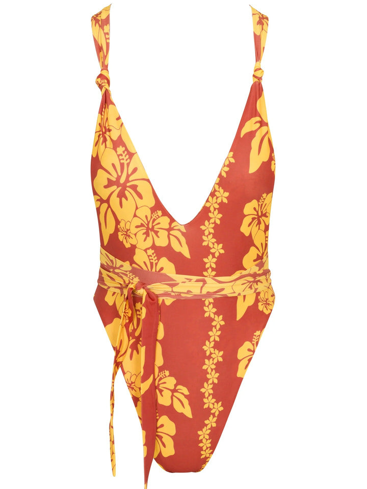 Damen Einteiler-Badeanzug mit tiefem V-Ausschnitt und floralem Design Drune