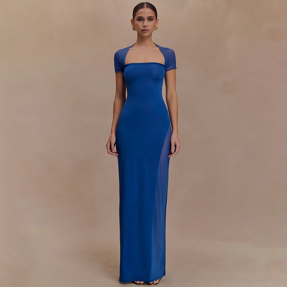Damen elegantes Maxikleid mit schulterfreier Raffungen Drune