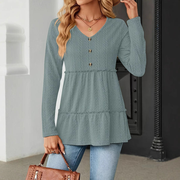 Damen Ärmelloses V-Ausschnitt Shirt mit Knopfdetails und voluminösem Saum Drune