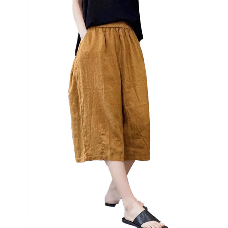 Damen Relaxed Fit Leinen Culotte Shorts Drune