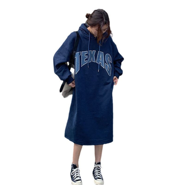 Damen Hoodie-Kleid mit modischem Aufdruck und seitlichen Schlitzen Drune