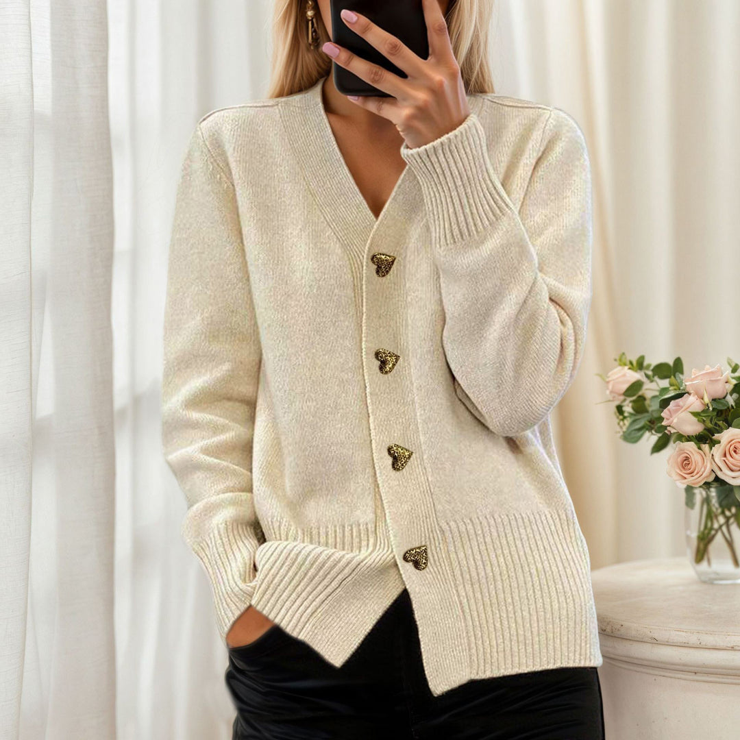 Damen nan lockerer Strickcardigan mit Herzknöpfen und geripptem Saum Drune