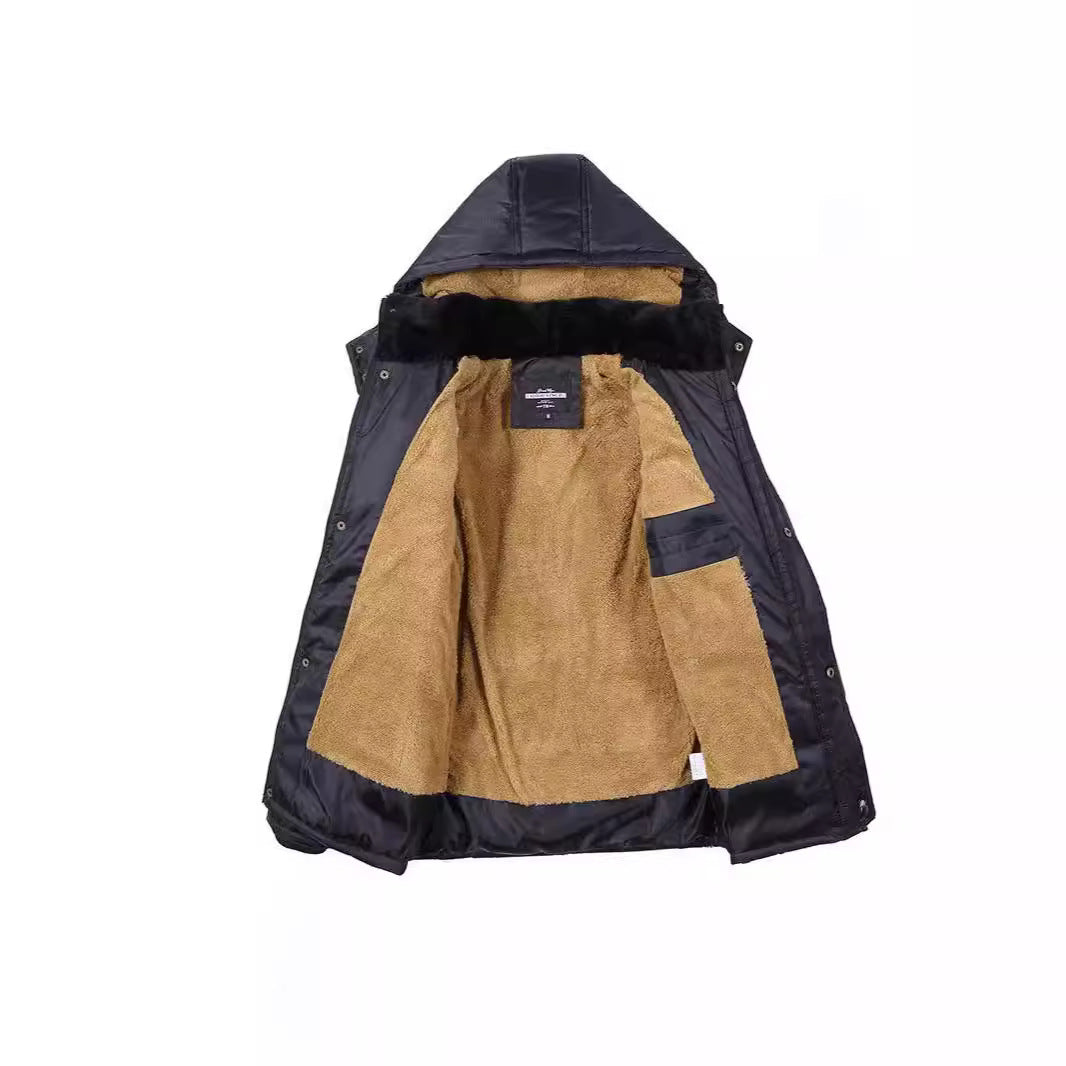 Herren Langer Thermoisolierter Steppparka mit Teddy-Innenfutter, Kapuze und Klappentaschen Drune