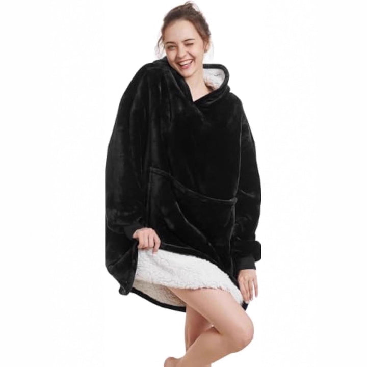 Damen Oversize Kapuzen-Kuscheldecke aus Mikrofaser mit Sherpa-Futter Drune