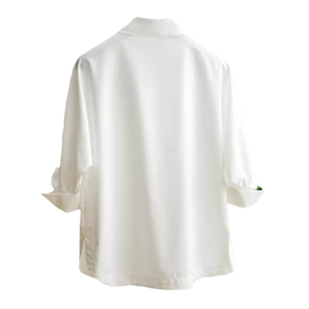Damen Elegante und fließende Bluse mit Stehkragen Drune