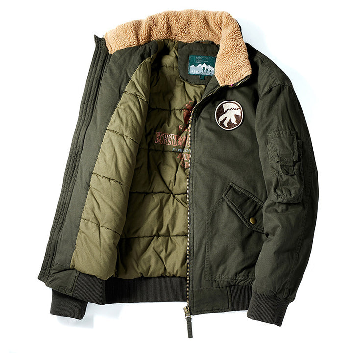 Herren Vintage-Canvas Pilotenjacke mit Teddykragen und wattierter Steppinnenlage Drune