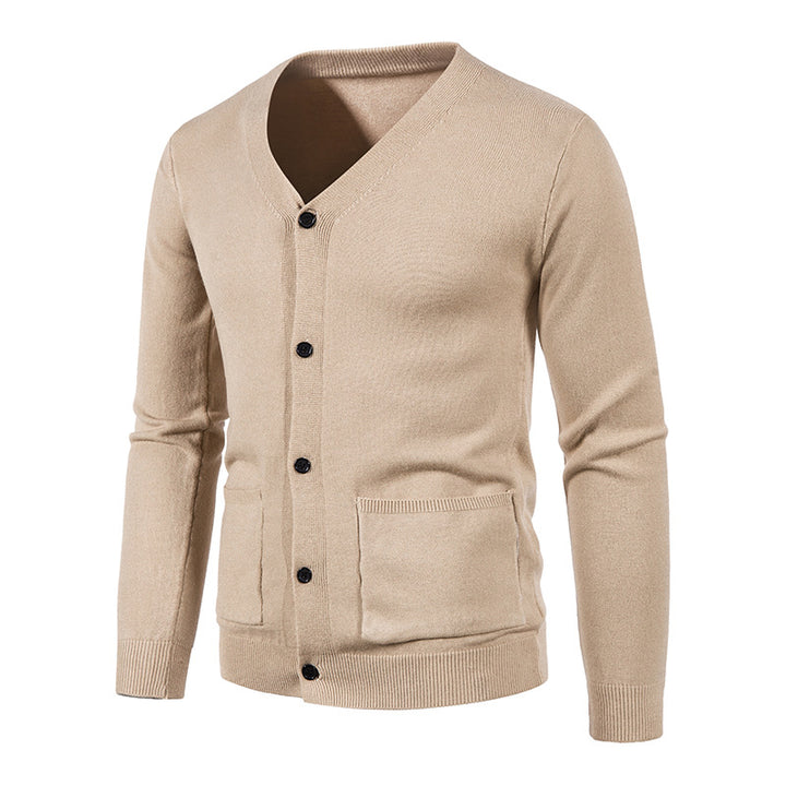 Herren nan leichte Feinstrick-Strickjacke mit V-Ausschnitt, durchgehender Knopfleiste und aufgesetzten Taschen Drune