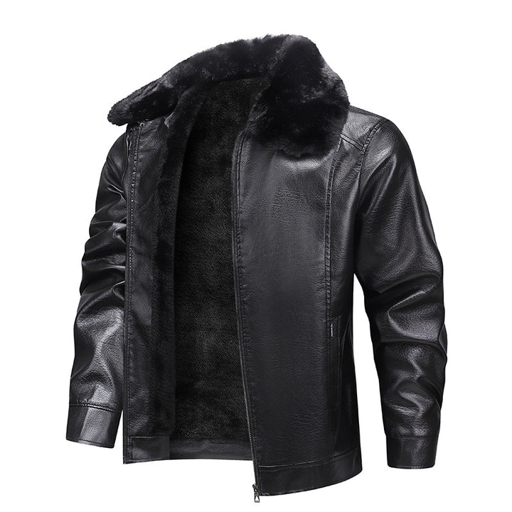 Herren Kunstleder-Fieldjacke mit durchgehendem Teddyfutter und verdecktem Reißverschluss Drune