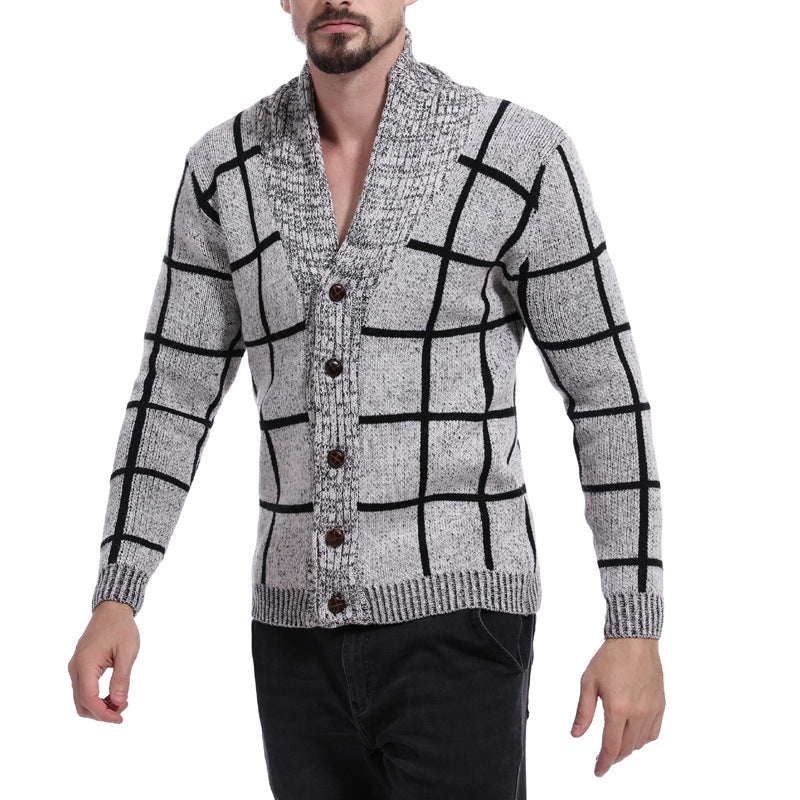Herren modische Strickjacke mit Karomuster und elegantem Revers Drune