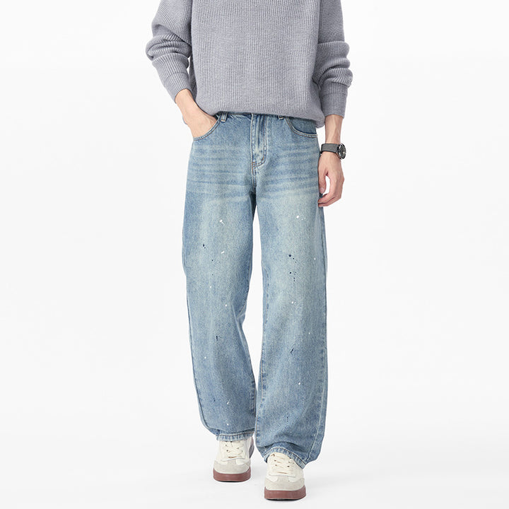 Herren Relaxed-Fit Denimhose mit Paint-Splatter und geradem Bein Drune