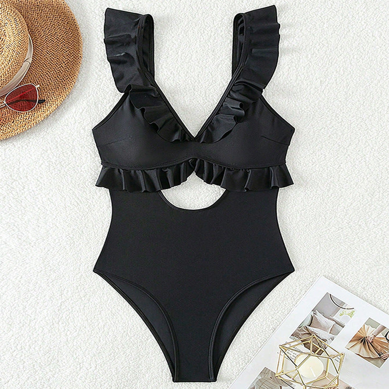 Damen Einteiliger Badeanzug mit Volants und Cut-Out Drune