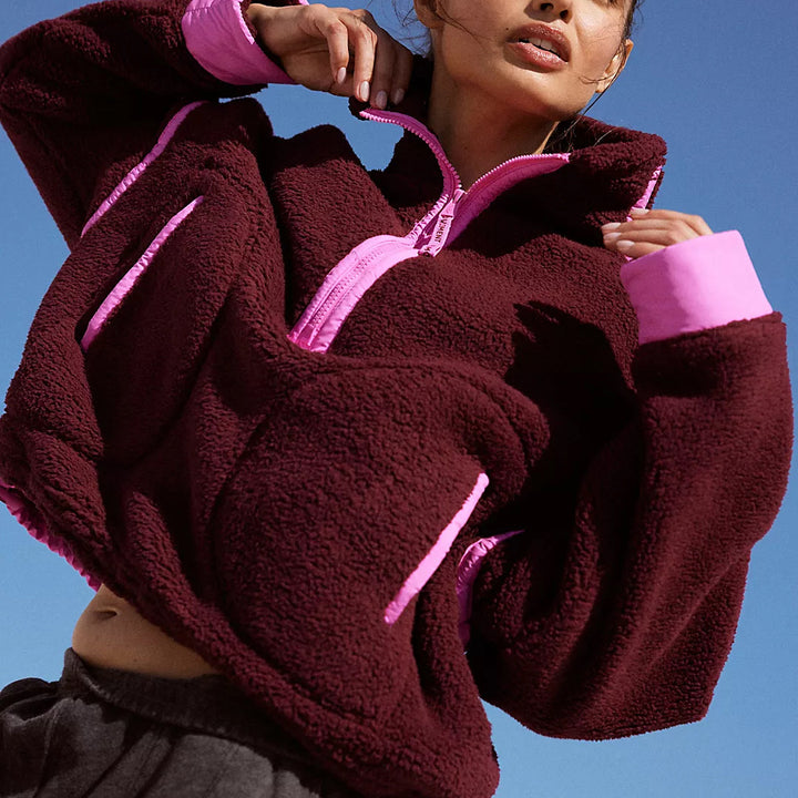 Damen Modischer Teddy-Fleece-Pullover mit hohem Kragen Drune
