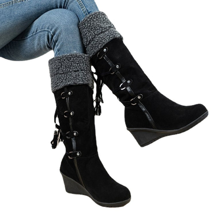 Damen Wedge-Stiefel mit gefüttertem Innenbereich und modischem Schnür-Design Drune