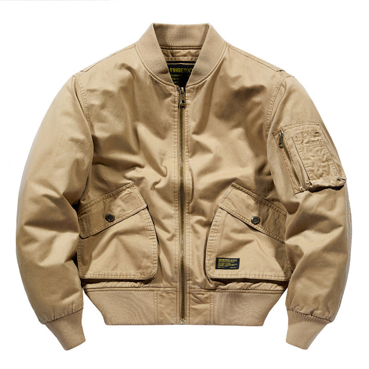 Herren  schwere Baumwoll-Twill Utility Bomberjacke mit schrägen Druckknopf-Taschen und Reißverschluss-Ärmeltasche Drune