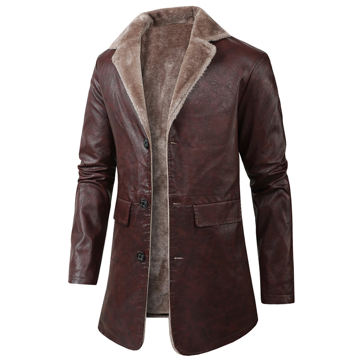 Herren Elegante Kunstlederjacke mit Fleece-Futter Drune