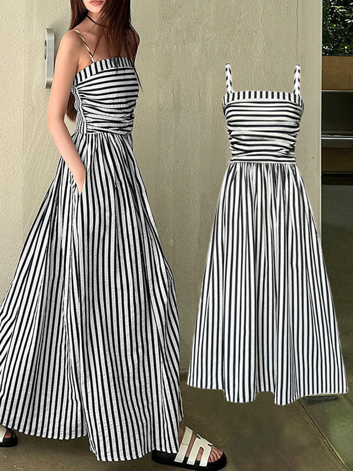 Damen Maxikleid mit schmalen Trägern und raffinierten Falten Drune