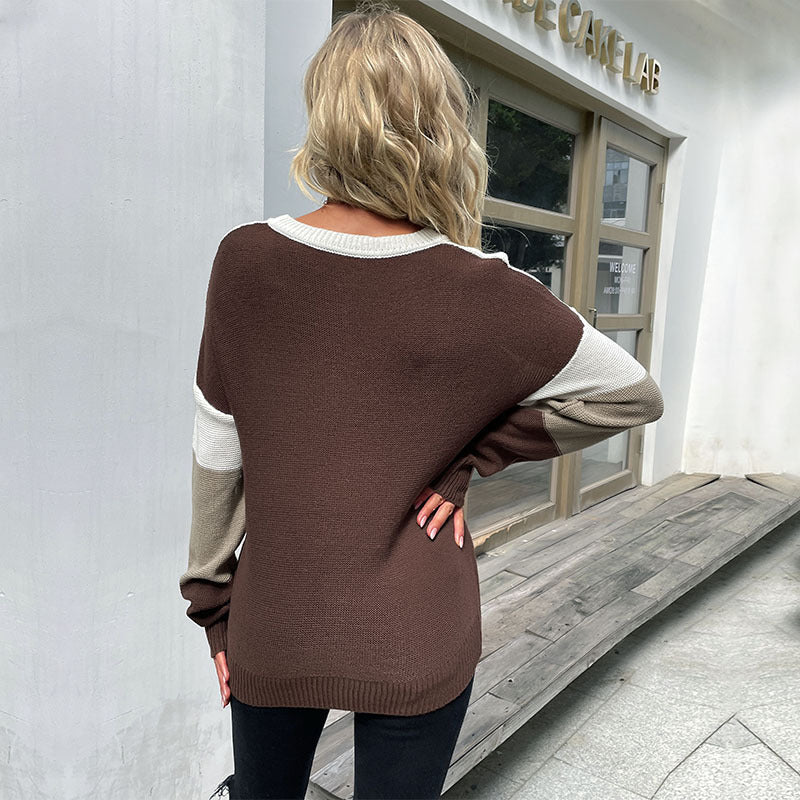 Damen Langarm-Feinstrickpullover mit dezentem Leoprint und Blockstreifen Drune
