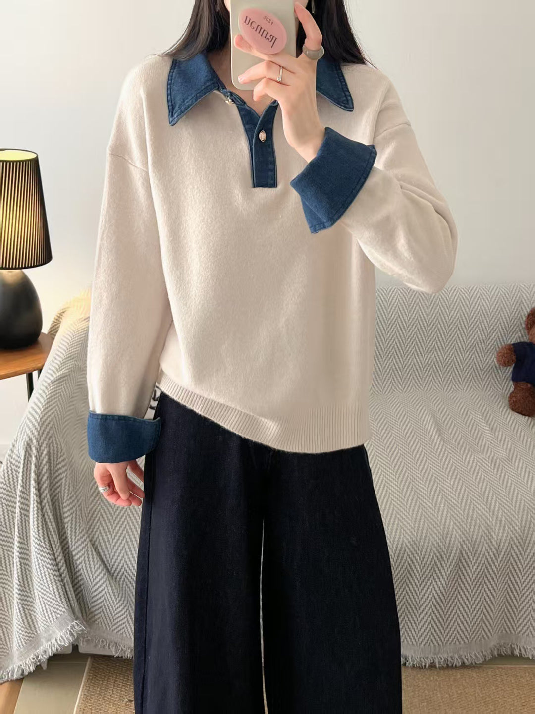 Damen gemütlicher Pullover mit sportlichem Kragen Drune