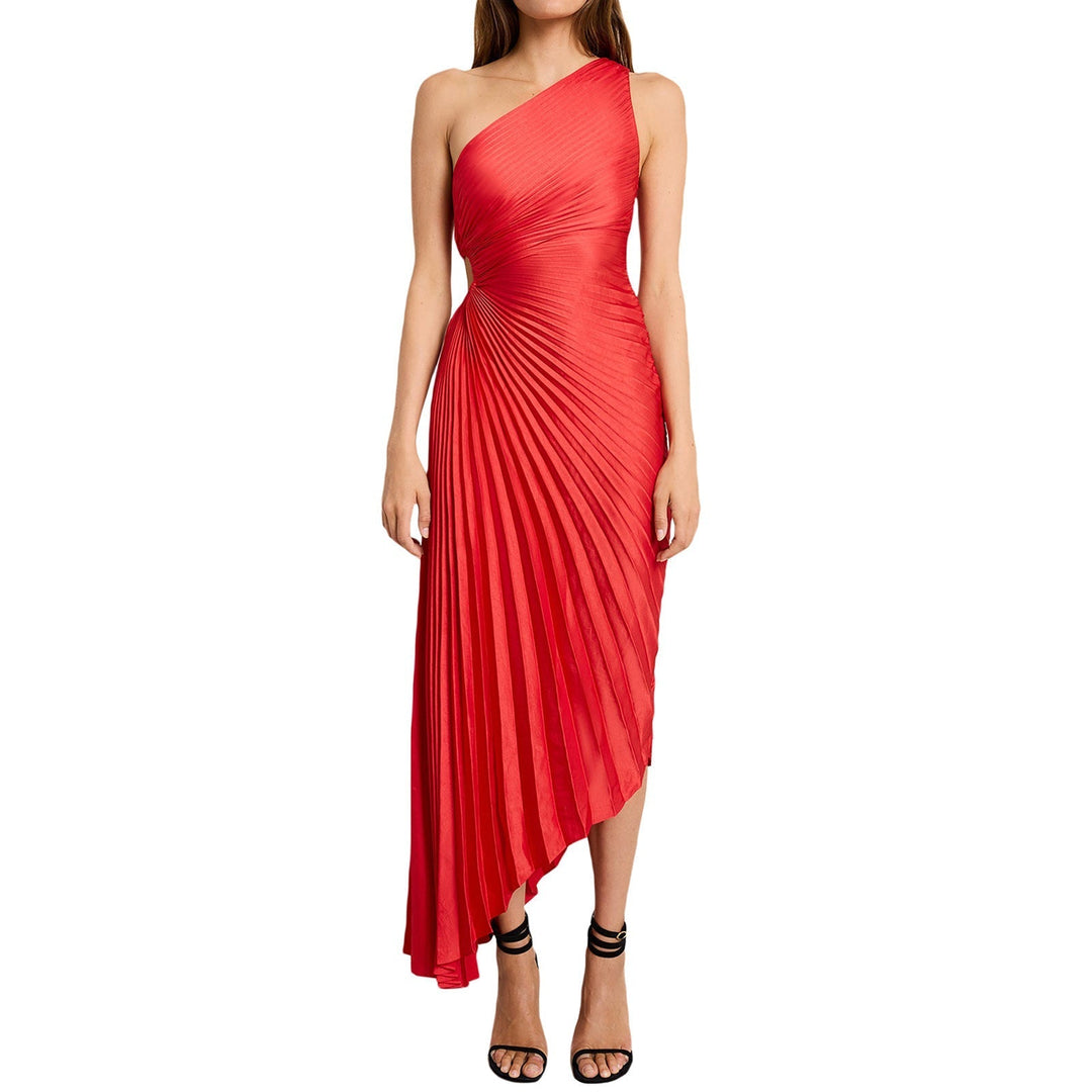 Drune | One Shoulder Plissee Midi Kleid