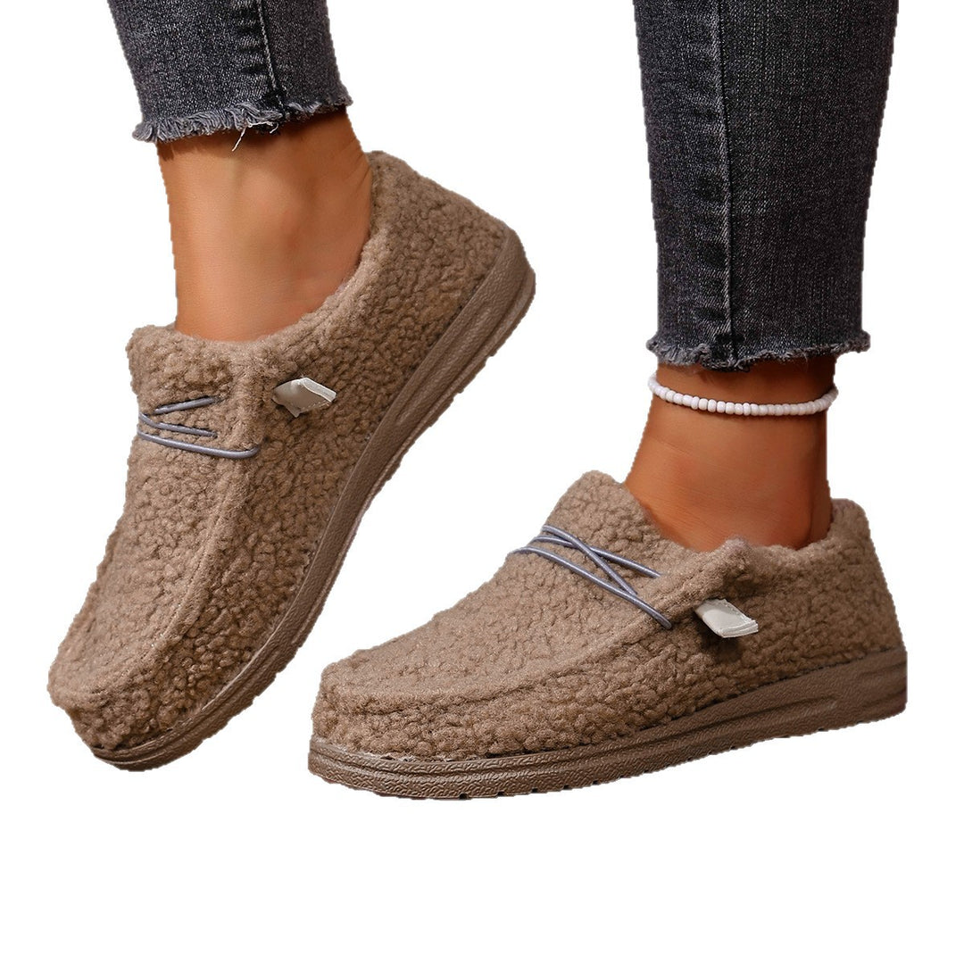 Damen Gefütterte Teddy-Fleece‑Hausschuhe mit gepolstertem Komfortfußbett und rutschfester Gummisohle Drune
