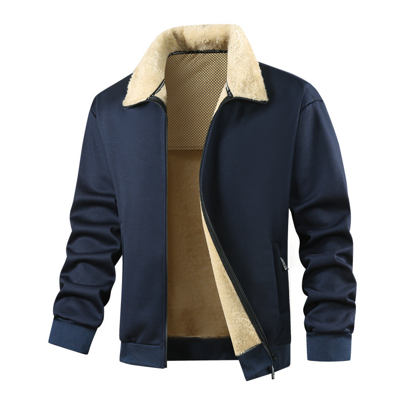 Herren Wattierte Teddyfleece-Bomberjacke mit Stehkragen & durchgehendem Reißverschluss Drune