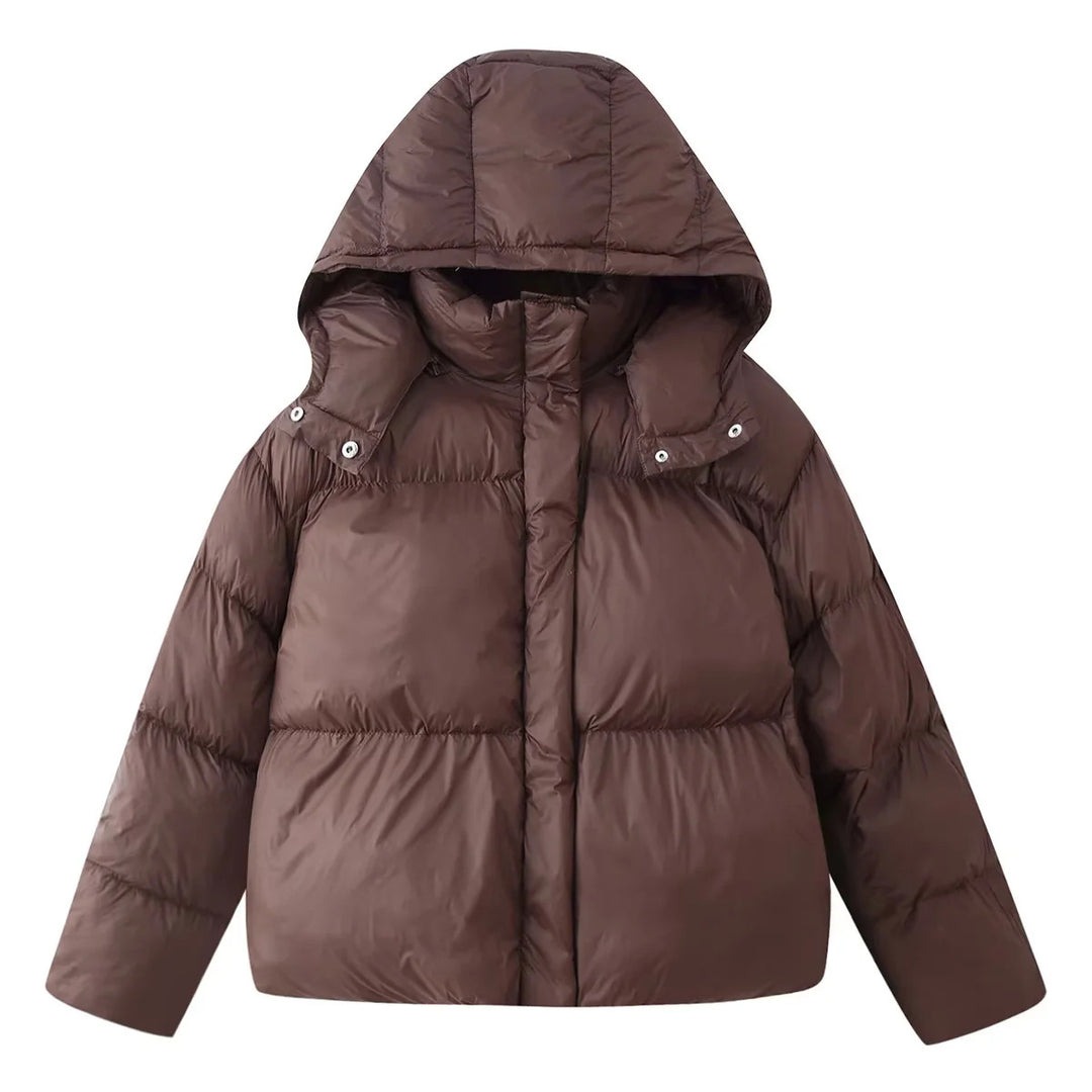 Damen nan kurze wattierte Steppjacke mit großer abnehmbarer Kapuze, Kinnschutz und verdeckter Reißverschluss Drune