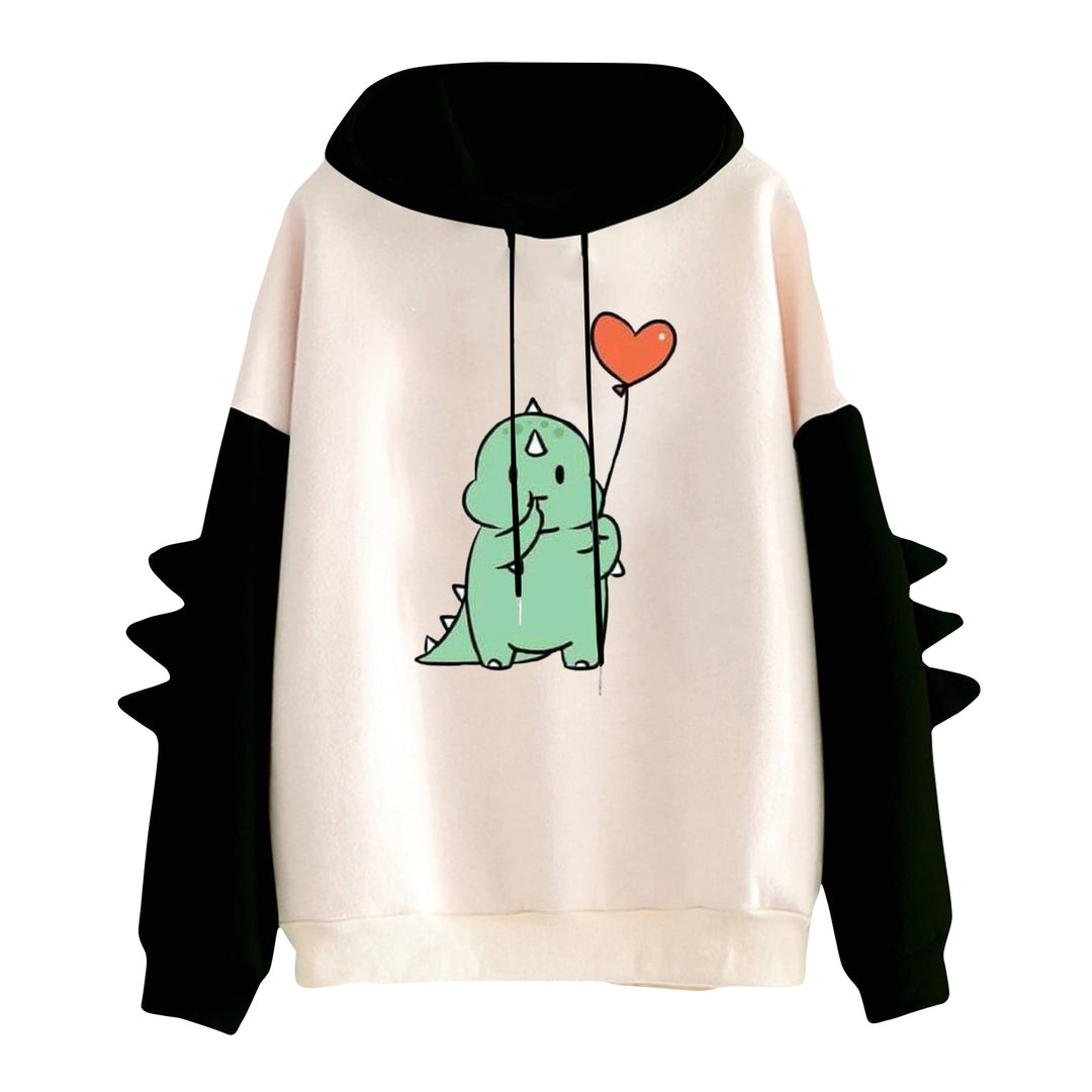 Damen nan Kapuzenpullover mit niedlichem Dinosaurierprint und dreidimensionalen Stacheln Drune