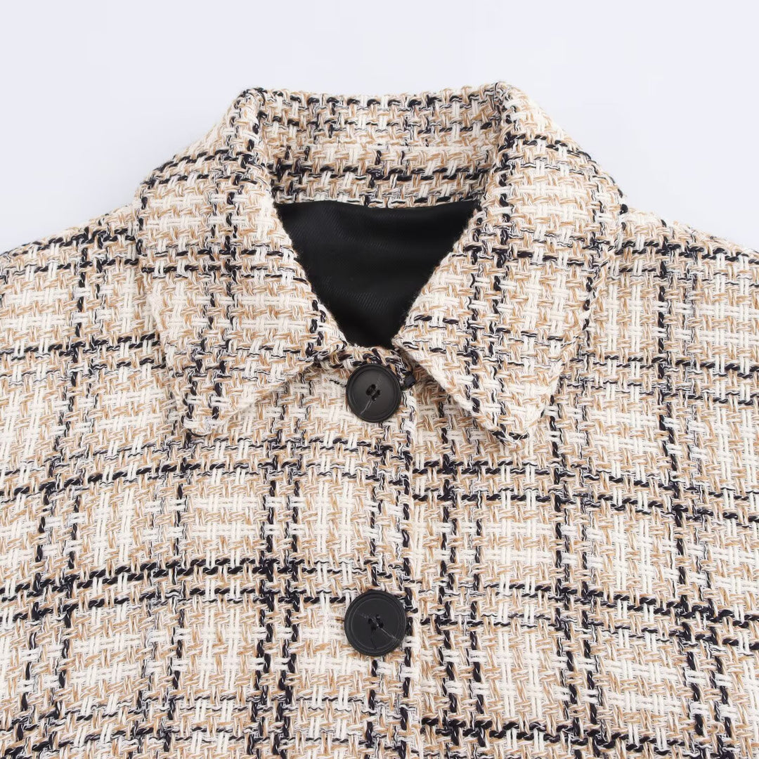 Damen Kurzjacke aus Bouclé-Tweed mit Karomuster und kastigem Schnitt Drune