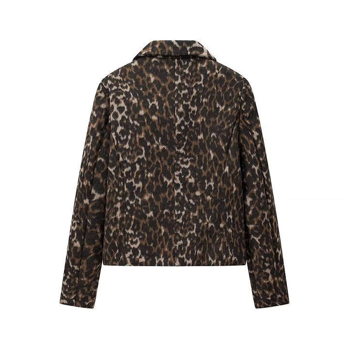 Damen nan kastige Kurzjacke mit Leopardenprint, Schalkragen und aufgesetzten Pattentaschen Drune