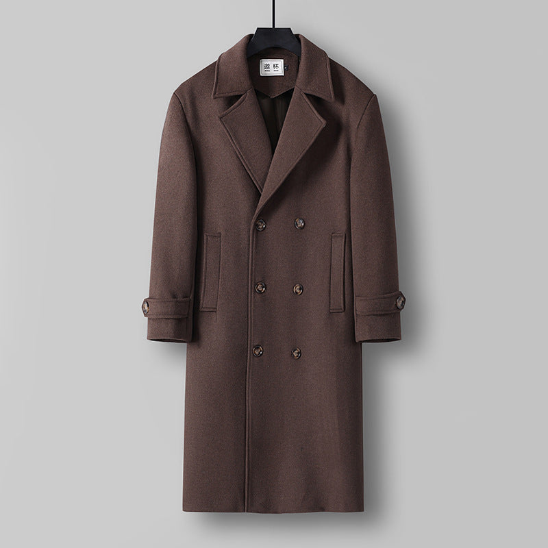 Herren Langer Doppelreihiger Wollmantel mit minimalistischer Silhouette und Schalkragen Drune