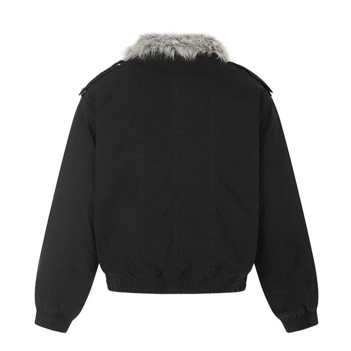 Damen wattierte Bomberjacke mit Kunstfellkragen, Nietenapplikation und Schulterklappen Drune