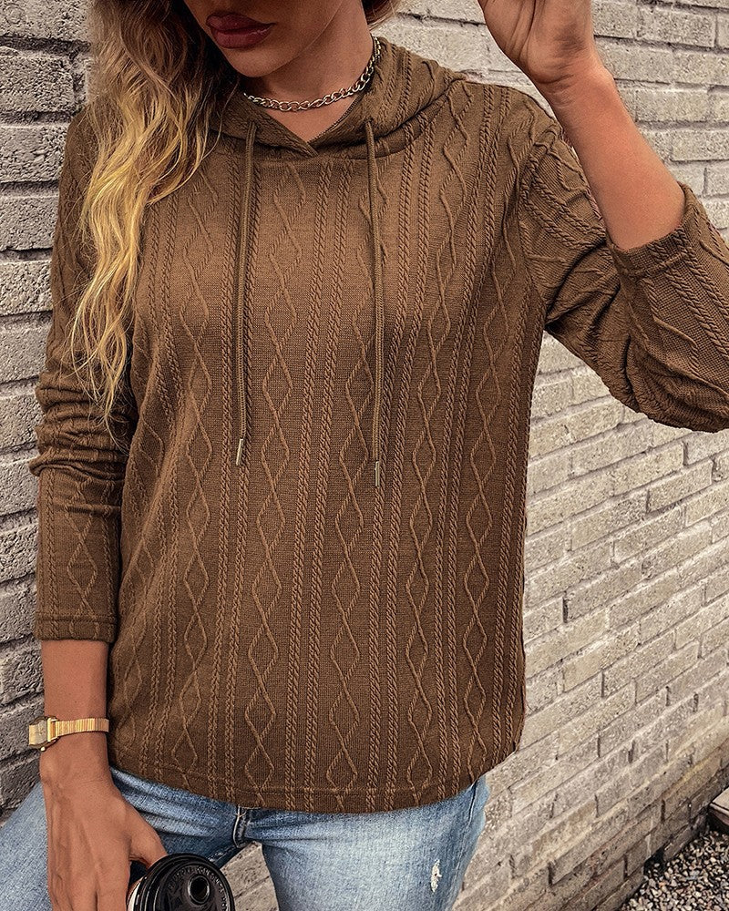 Drune Schnürung langärmliger Jacquard Kapuzenpullover