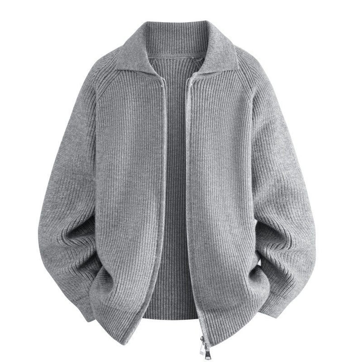 Damen Oversize-Strickjacke mit durchgehendem Reißverschluss, gerippter Struktur & Stehkragen Drune