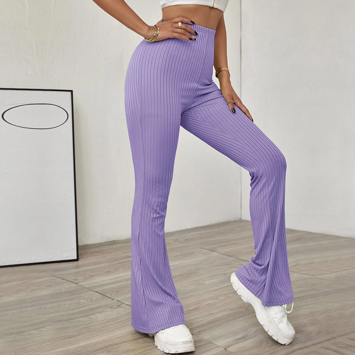 Damen gerippte hochgeschnittene Bootcut-Hose aus Stretch-Jersey mit ausgestelltem Bein Drune