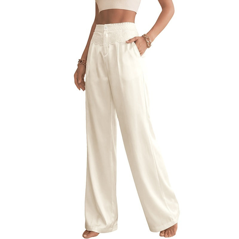 Damen elegante weite Hose mit Spitzendetails Drune