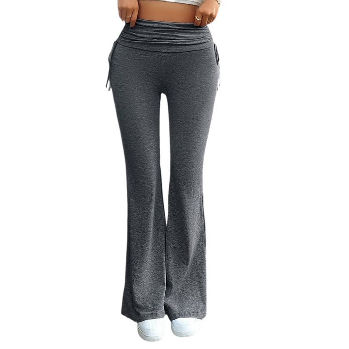 Damen nan weiche Palazzo-Loungehose mit Umschlagbund, seitlichen Kordelzügen und ausgestelltem Bein Drune