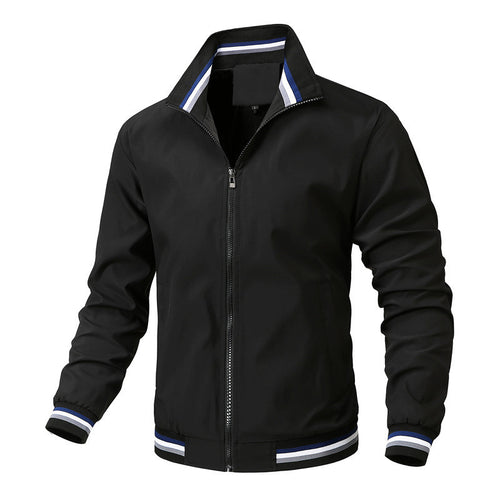 Herren Sportlich-leichte College-Bomberjacke mit geripptem Kragen und Streifen-Details Drune