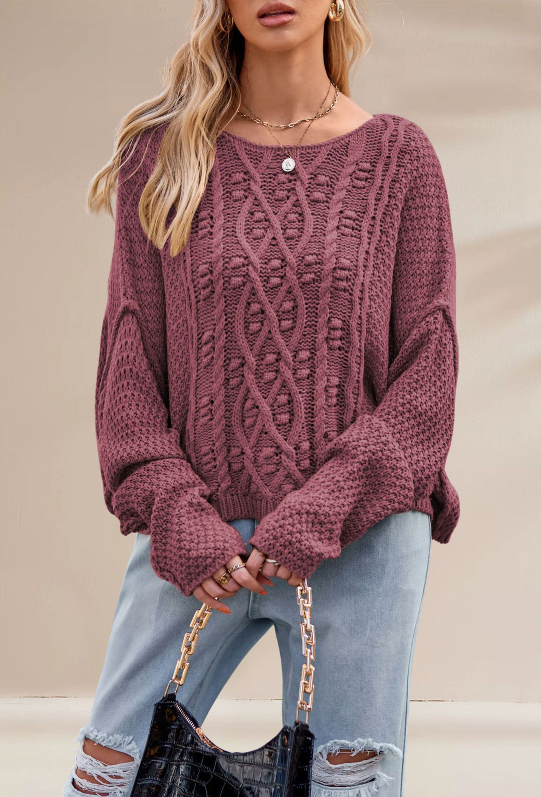 Damen Grobstrickpullover mit besonderen Details Drune