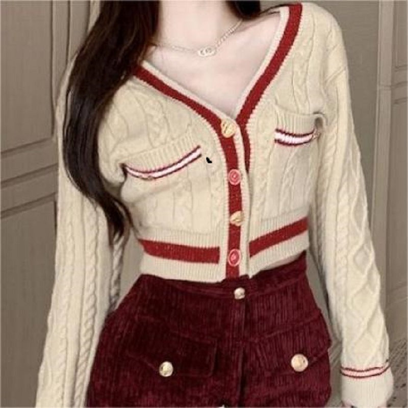 Damen Strickjacke mit Zopfmuster und kontrastierenden Taschen Drune
