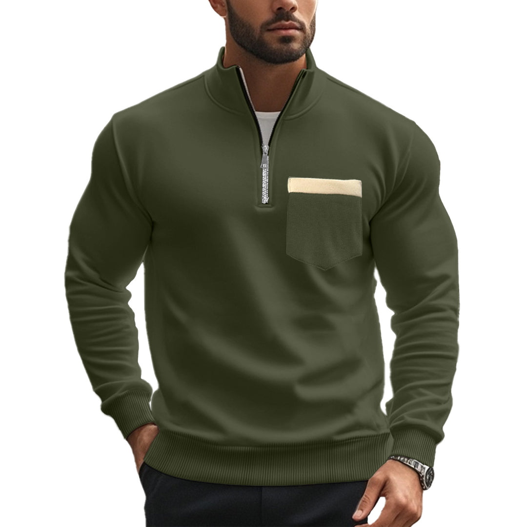 Herren nan angerauter Sweat-Halbzip mit kontrastiertem Innenkragen und elastischem Saum Drune