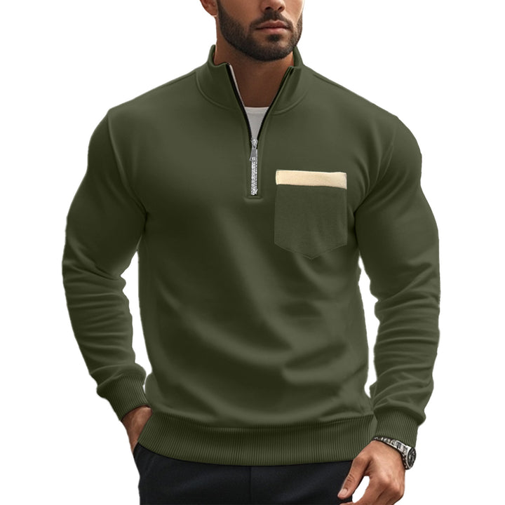 Herren nan angerauter Sweat-Halbzip mit kontrastiertem Innenkragen und elastischem Saum Drune