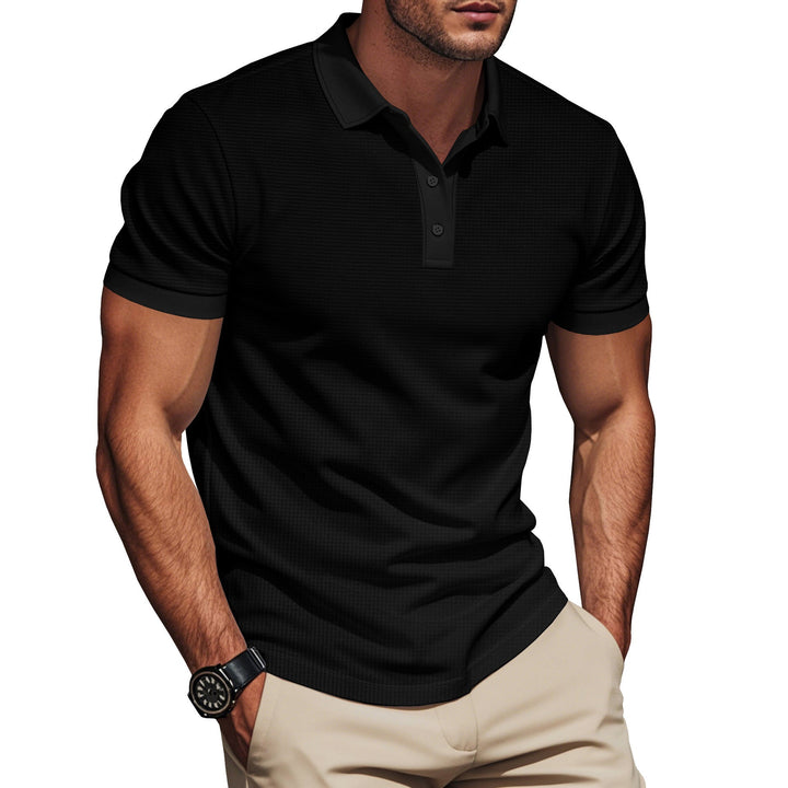 Herren nan elegantes Struktur-Poloshirt mit Kentkragen, kurzer Knopfleiste und atmungsaktivem Stretchjersey Drune