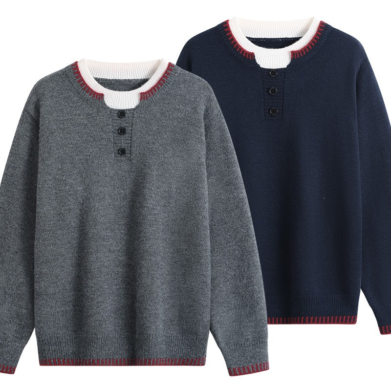 Unisex Feinstrick-Henley-Pullover mit kontrastreichem Rippkragen & Dreiknopfleiste Drune
