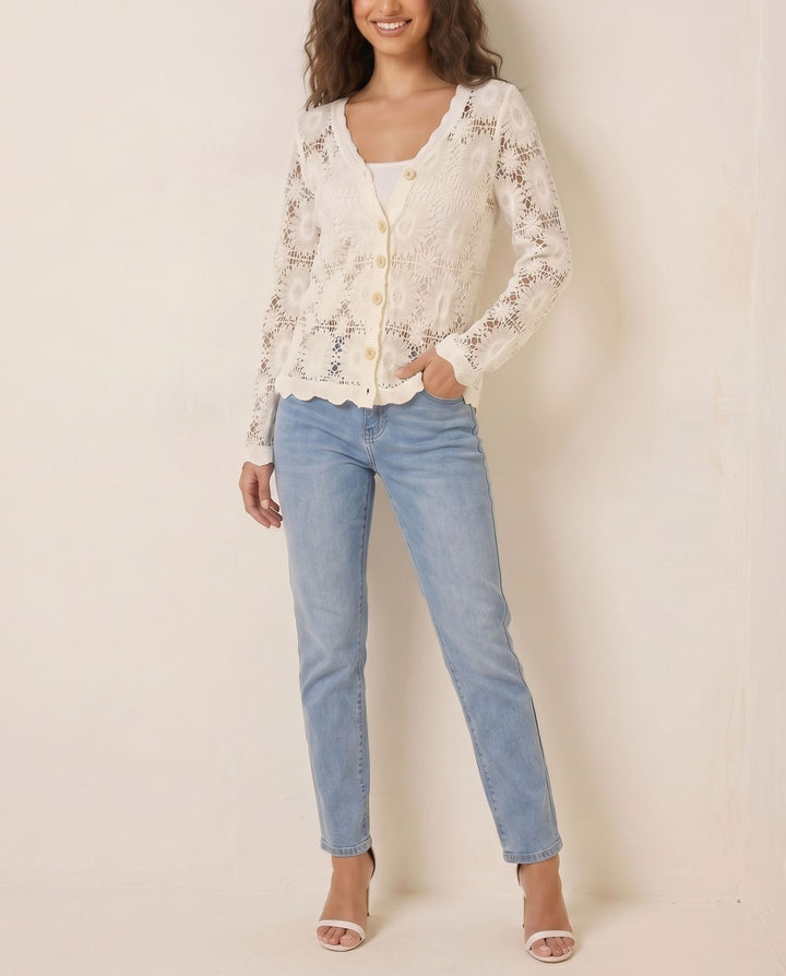 Damen filigrane Häkel-Cardigan Drune