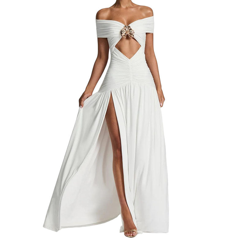 Damen Elegantes Off-Shoulder Maxikleid mit praktischem Cut-Out Drune