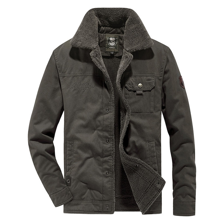 Herren Canvas-Fieldjacke mit Teddyfutter, Brusttasche und Druckknopfverschluss Drune