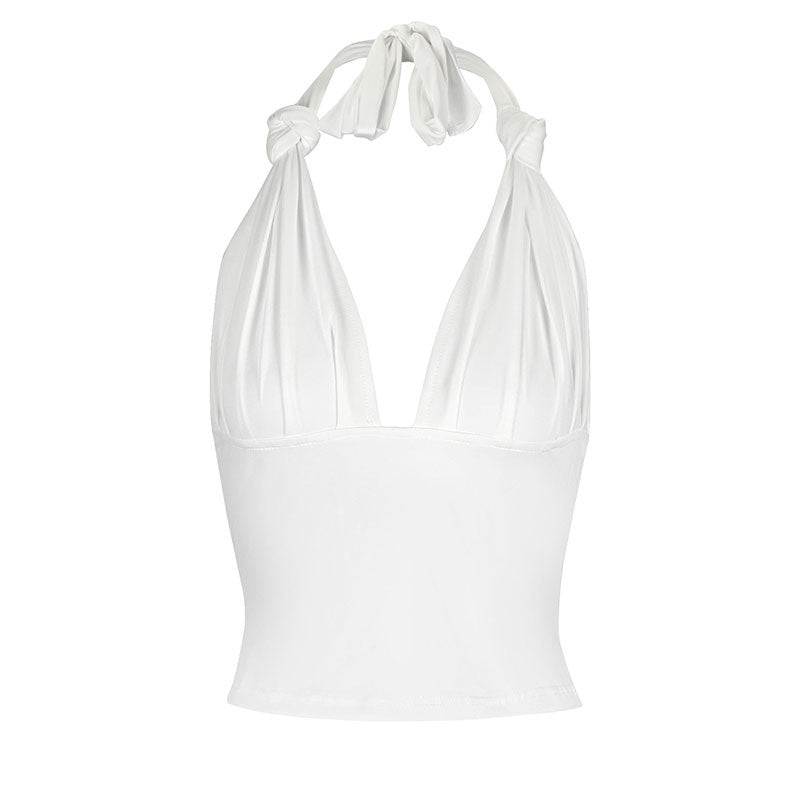 Damen Halter-Top mit verstellbaren Krawatten und tiefem V-Ausschnitt Drune