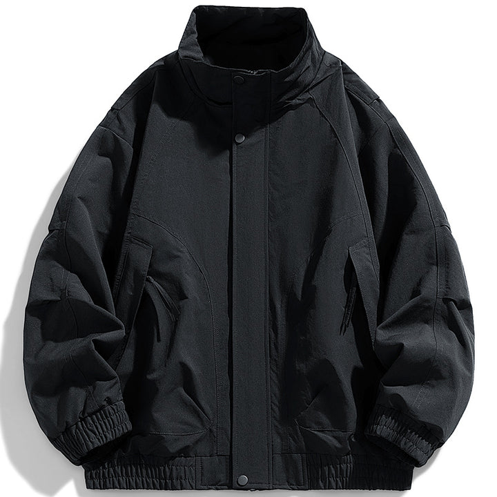 Herren moderner Utility-Blouson mit Stehkragen, verdeckter Druckknopfleiste und elastischem Saum Drune