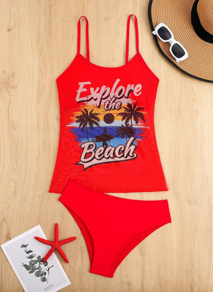 Damen Sportliches Tankini-Set mit trendigem Druck Drune